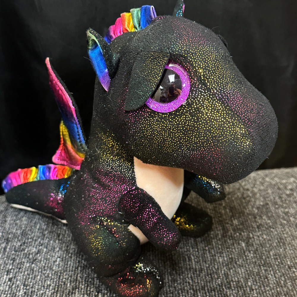 Ty Beanie Boos Anora the Dragon Black Rainbow Sparkle Plush 10 inch Large